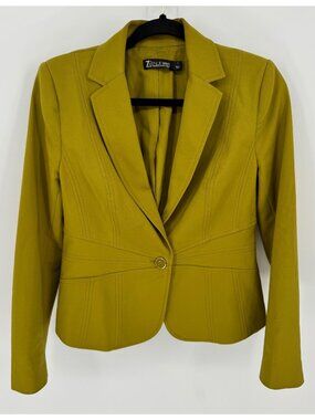 7th Avenue Design Studio Womens Chartreuse Tailored Blazer Jacket Size 4